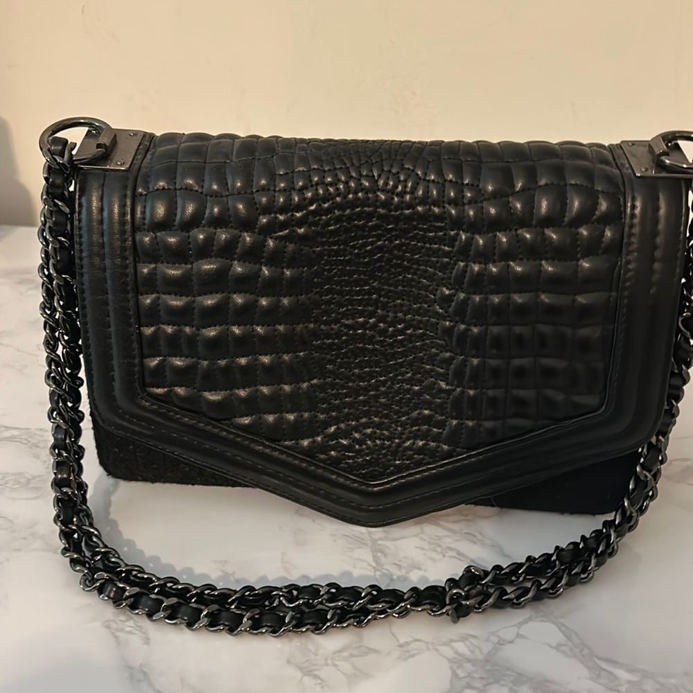 Sam Edelman black shoulder bag with black and silver chain.  GUC ..